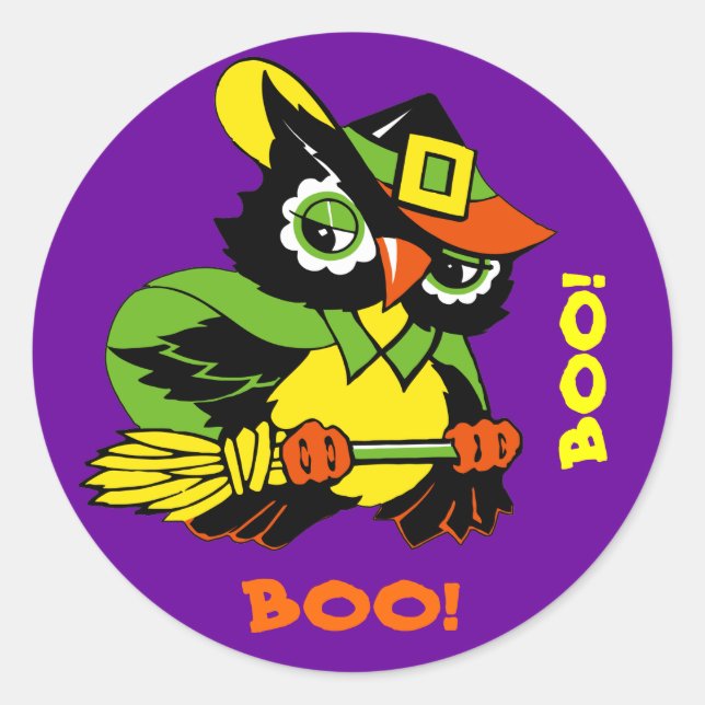 Boo! Funny Owl Halloween Classic Round Sticker (Front)