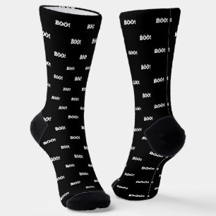 Boo funny typography pattern black white Halloween Socks