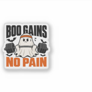 Boo Gains No Pain Halloween Fitness Design Sticker