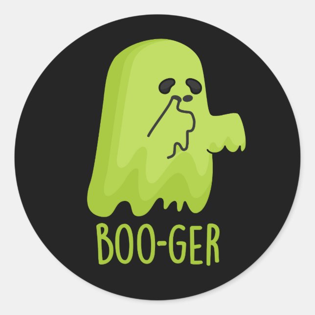Boo-ger Funny Halloween Booger Ghost Pun Dark BG Classic Round Sticker (Front)