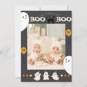 BOO Ghost And Black Cat Photo Baby Shower Invitation