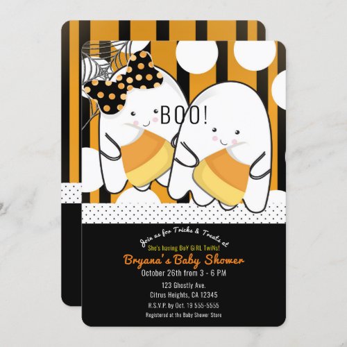 Boo Ghost Boy Girl Twins Halloween Baby Shower Invitation
