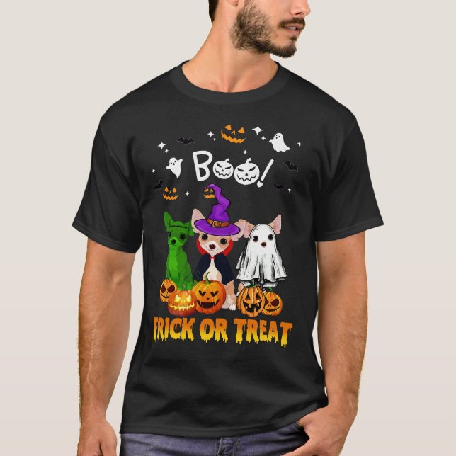 Boo Ghost Chihuahua Trick Or Treat Halloween T-Shirt (Front)