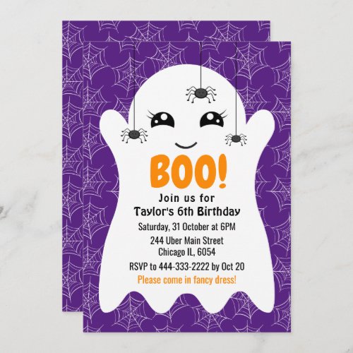 Boo Ghost Halloween Birthday Costume Party Purple  Invitation