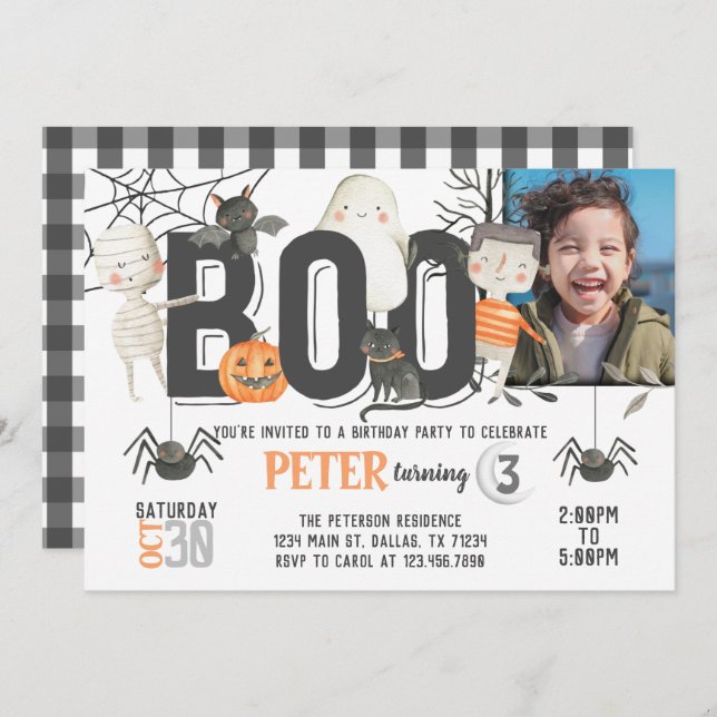 Boo Ghost Halloween Birthday Party Invitation (Front/Back)