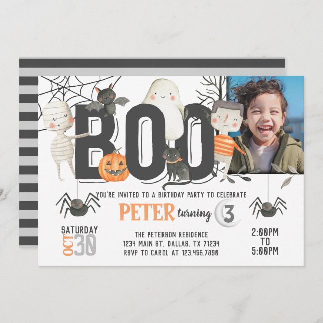 Boo Ghost Halloween Birthday Party Invitation (Front/Back)