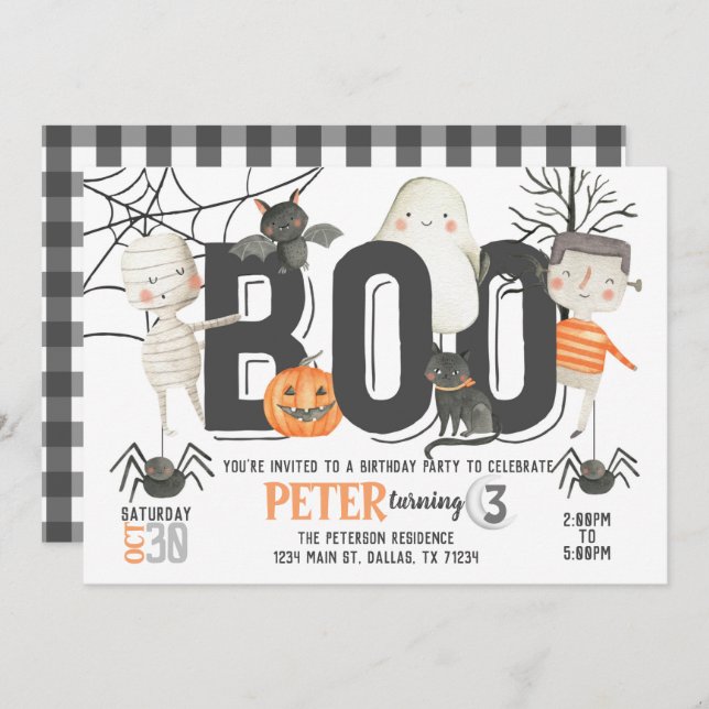 Boo Ghost Halloween Birthday Party Invitation (Front/Back)