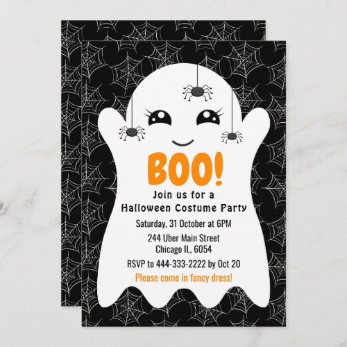 Boo Ghost Halloween Costume Party Black Invitation