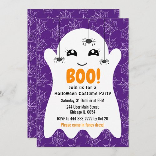 Boo Ghost Halloween Costume Party Purple Invitation