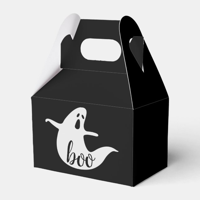 Boo Ghost Halloween Party | Black Cute Kids Treat Favor Boxes (Front Side)