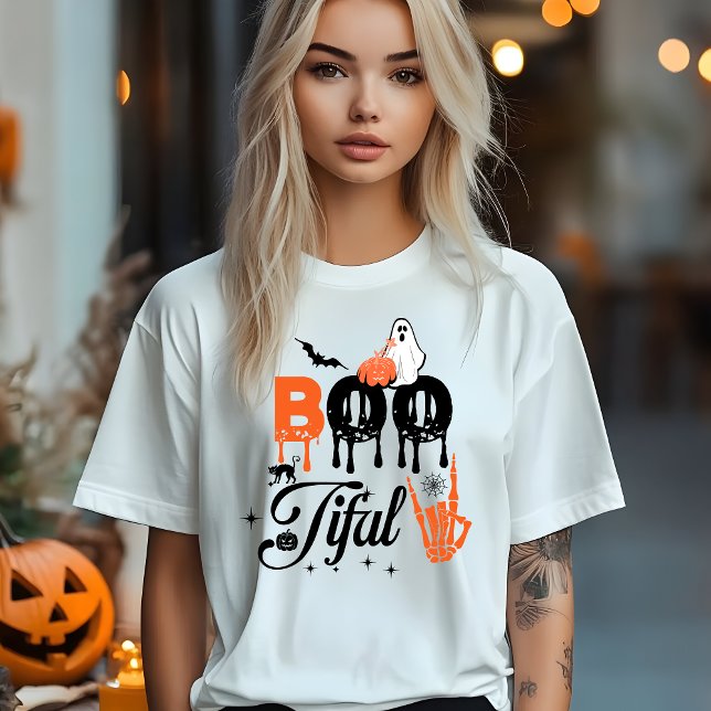 BOO Ghost Halloween T-Shirt | Cute Spooky Pumpkin Tri-Blend Shirt (Creator Uploaded)