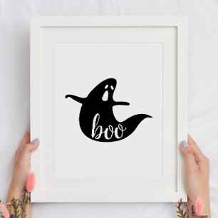 Boo Ghost in Black & White   Halloween Kids Party Poster