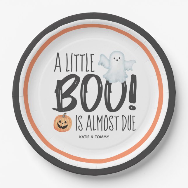 Boo Ghost Jack O'Lantern Halloween Baby Shower Paper Plates (Front)