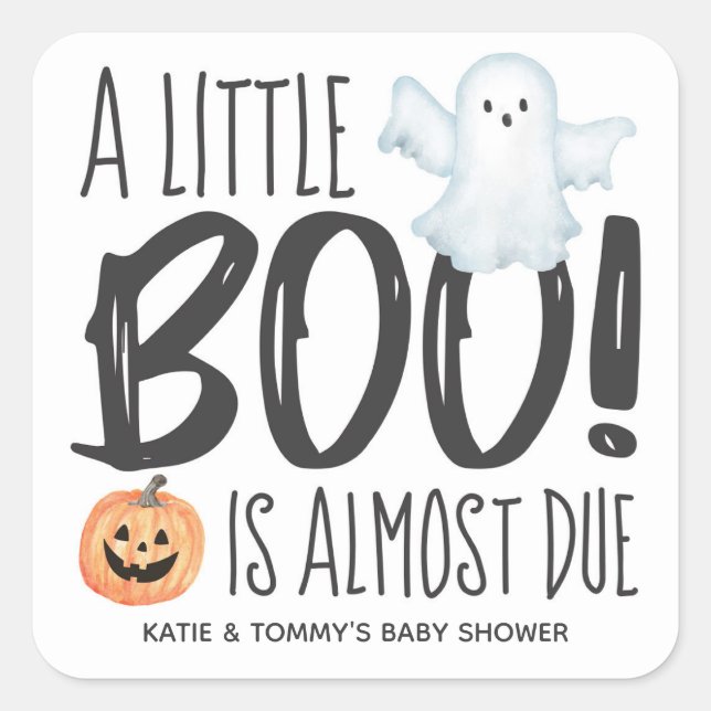 Boo Ghost Jack O'Lantern Halloween Baby Shower Square Sticker (Front)