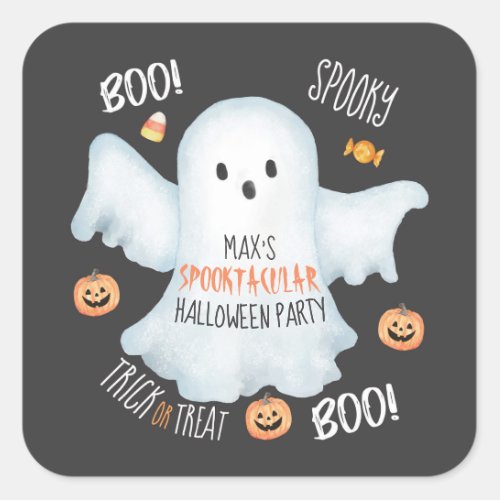 Boo Ghost Jack OLantern Halloween Candy Square Sticker