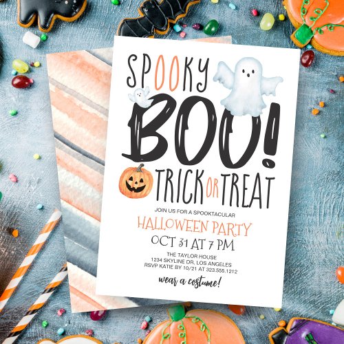Boo Ghost Jack OLantern Typography Halloween Invitation