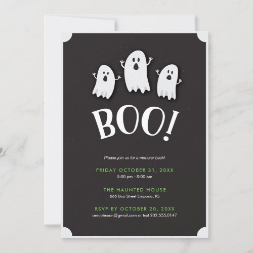 Boo Ghost Kids Halloween Party Invitation