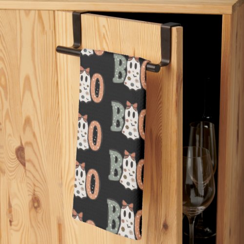 Boo Ghost Orange Green Cute Black Halloween Kitchen Towel