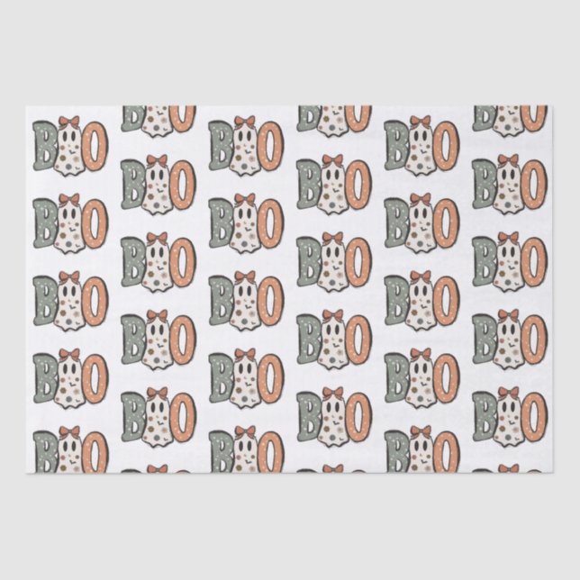 Boo Ghost Orange Green Cute White Halloween Tissue Paper (Front)