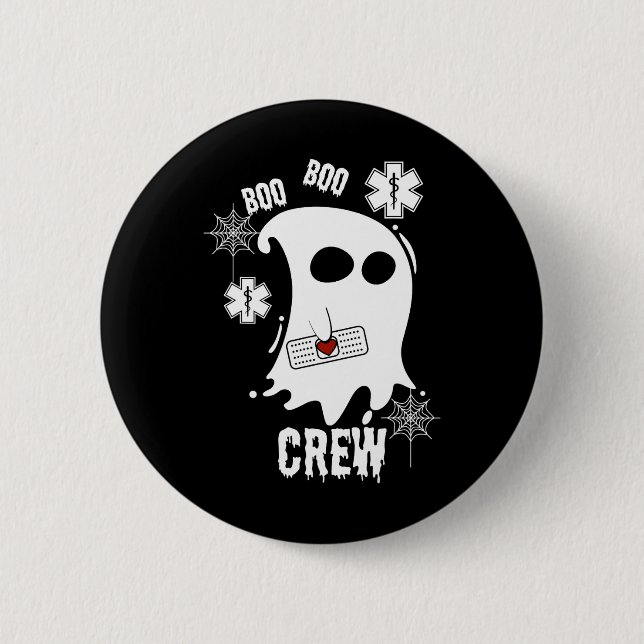 Boo Ghost Paramedic Crew Costume Cute Easy Hallowe Button (Front)