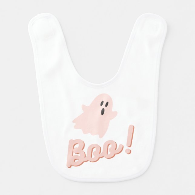 Boo ghost pink halloween baby bib (Front)