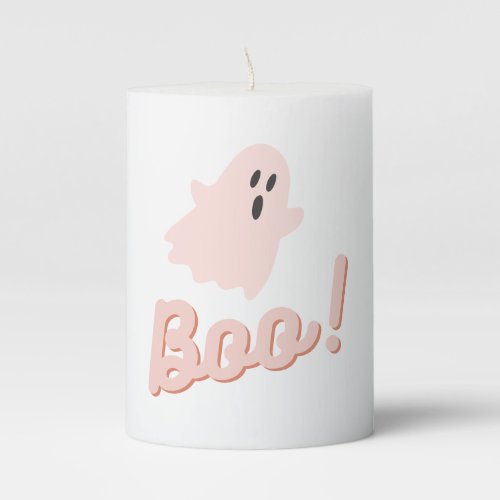 Boo ghost pink halloween pillar candle