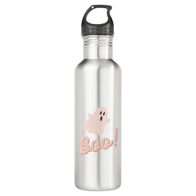 Boo ghost pink halloween stainless steel water bottle (Front)