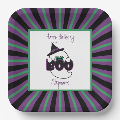 Boo Ghost Purple Black and Green Birthday Paper Plates