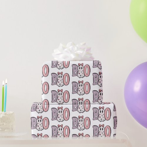 Boo Ghost Purple Pink Cute White Halloween Wrapping Paper