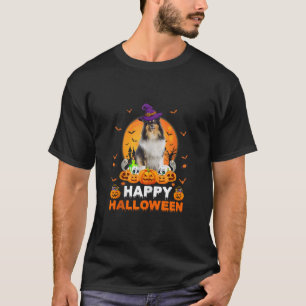 Boo Ghost Scary Pumpkin Witch Rough Collie Dog Hal T-Shirt