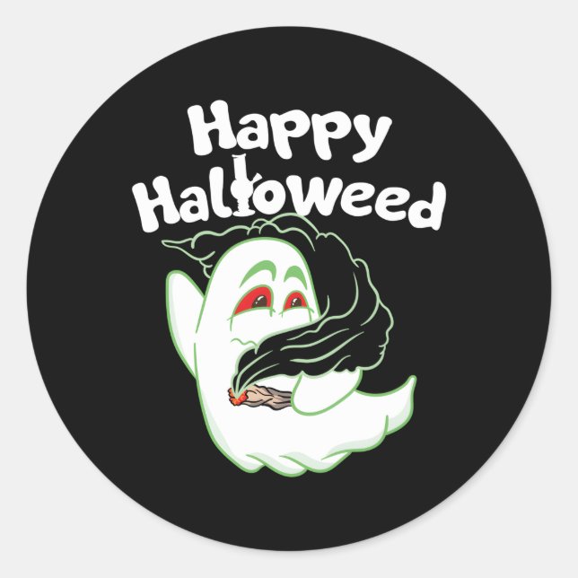 Boo Ghost Smoking Weed Thc Happy Halloweed Hallowe Classic Round Sticker (Front)
