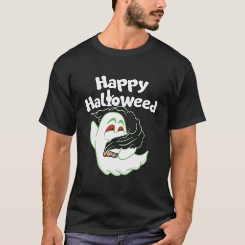 Boo Ghost Smoking Weed Thc Happy Halloweed Hallowe T_Shirt