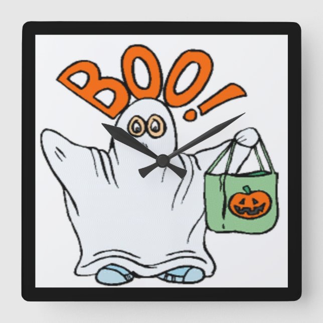 BOO ! GHOST SQUARE WALL CLOCK (Front)