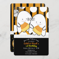 Boo Ghost Twin Boys Halloween 1st Birthday Party Invitation