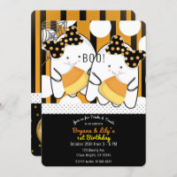 Boo Ghost Twin Girls Halloween 1st Birthday Party Invitation