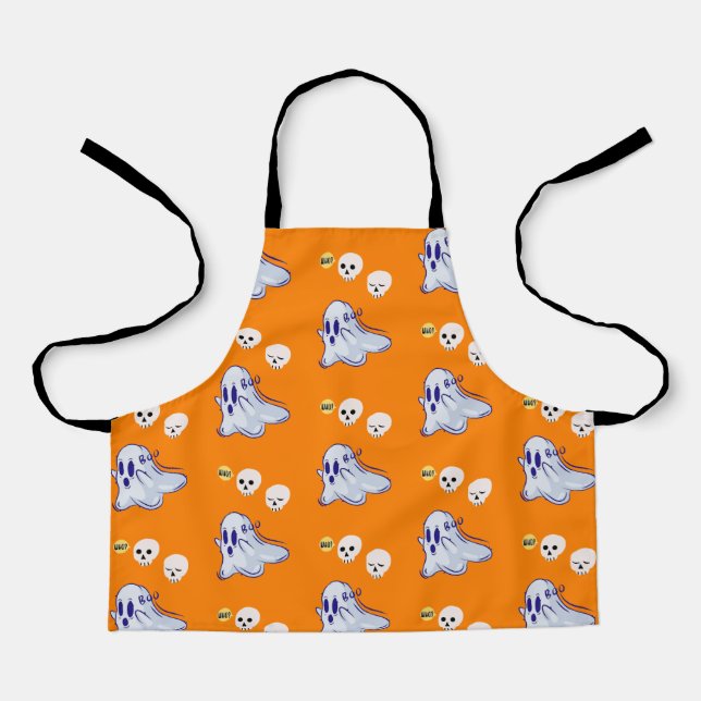 Boo Ghost UK 31 Spooky USA Skull October Halloween Apron (Front)