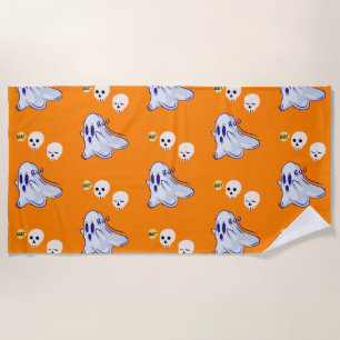 Boo Ghost UK 31 Spooky USA Skull October Halloween Beach Towel