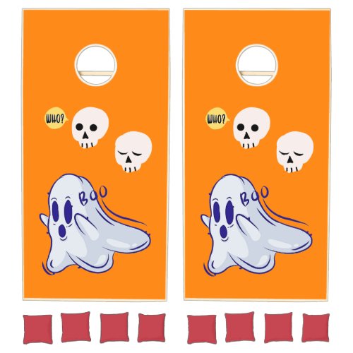 Boo Ghost UK 31 Spooky USA Skull October Halloween Cornhole Set