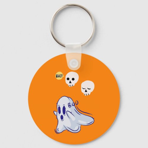 Boo Ghost UK 31 Spooky USA Skull October Halloween Keychain