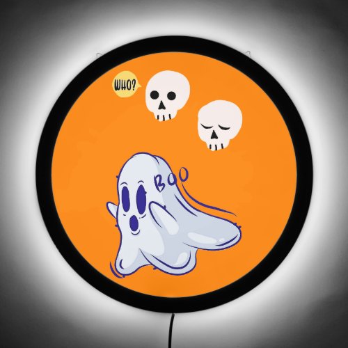 Boo Ghost UK 31 Spooky USA Skull October Halloween LED Sign