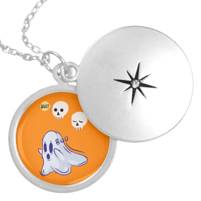 Boo Ghost UK 31 Spooky USA Skull October Halloween Locket Necklace (Front)