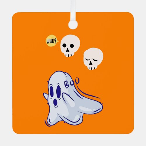 Boo Ghost UK 31 Spooky USA Skull October Halloween Metal Ornament