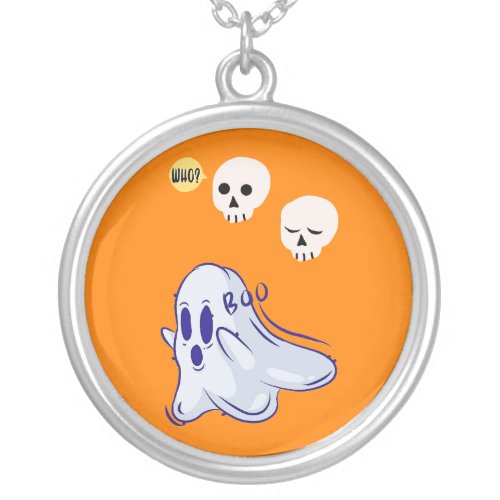 Boo Ghost UK 31 Spooky USA Skull October Halloween Silver Plated Necklace