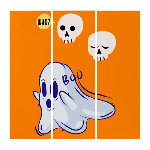Boo Ghost UK 31 Spooky USA Skull October Halloween Triptych