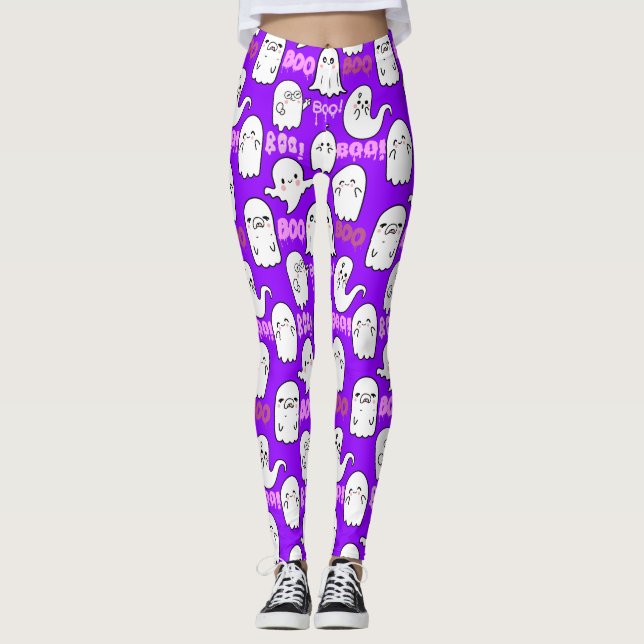 Boo, ghostly feel.b B Purple BG Leggings (Front)