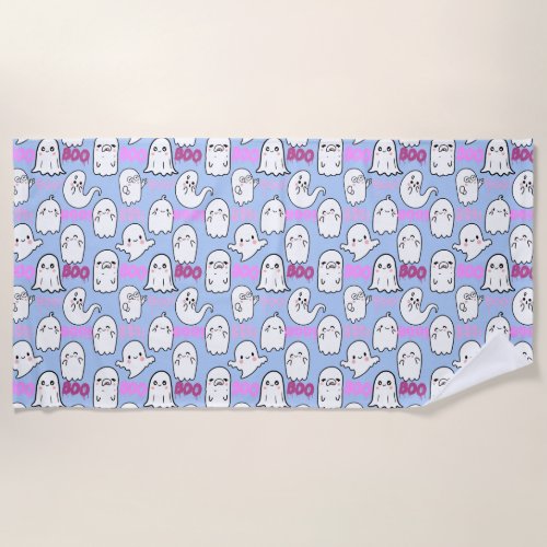 Boo ghostly feelb L Blue BG Beach Towel