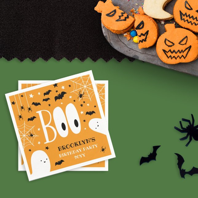 Boo Ghosts Orange Halloween Birthday Party Napkins (Creator Uploaded)