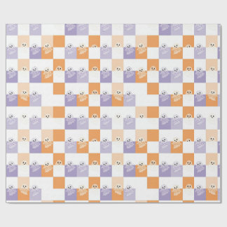 Boo Ghosts Purple Orange Checkered Wrapping Paper