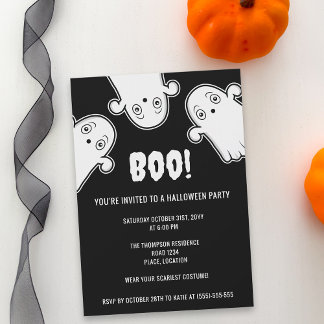 Boo Ghosts Spooky Black White Halloween Party Invitation