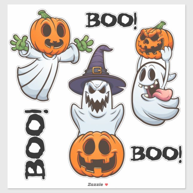 BOO! Ghosts with Pumpkins Halloween Cartoon Chaos Sticker (Sheet)
